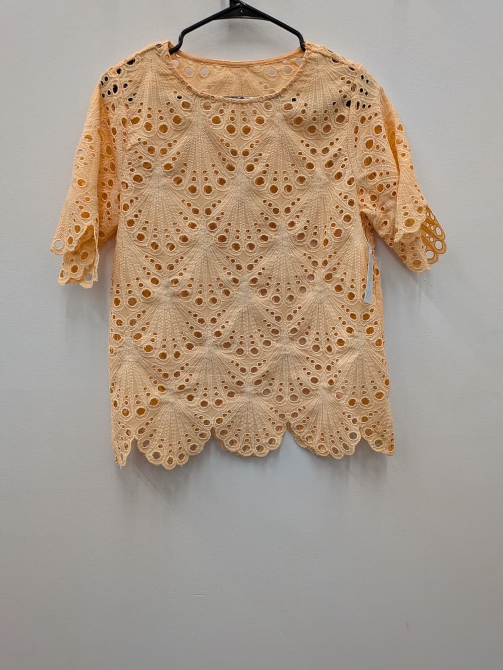 Women's XXS Peach Eyelet Lace Top with Cami Scalloped Boho Blouse